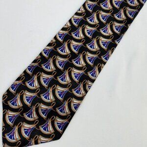 Christian Dior Cravate Mens Necktie Silk Tie Black Blue Abstract Geometric Fan P